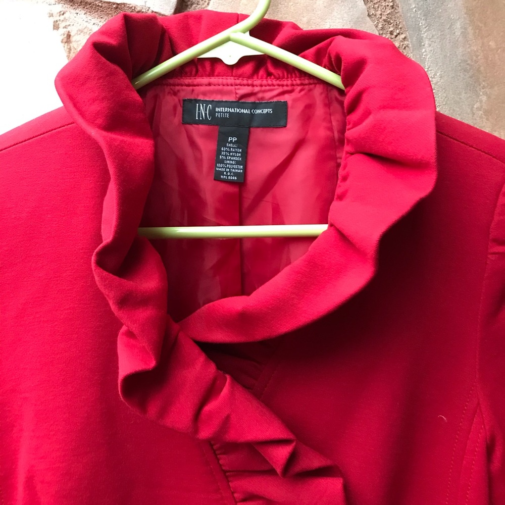 INC Red Ruffle Blazer Jacket - Picture 7 of 8